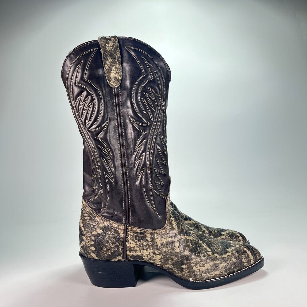 Bronco Black Leather Snakeskin Pattern Western Cowboy Boots Women's Size 7.5D